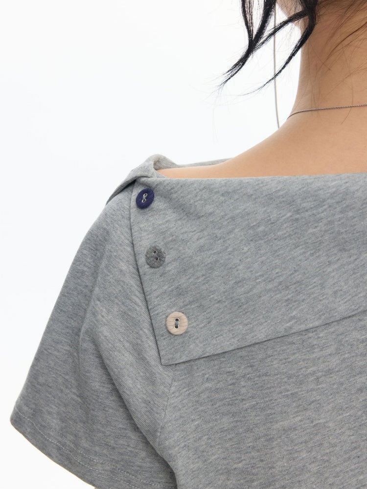 Illustration Wear Fold-Over Collar Short-Sleeved Tops【s0000018026】