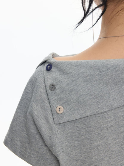 Illustration Wear Fold-Over Collar Short-Sleeved Tops【s0000018026】