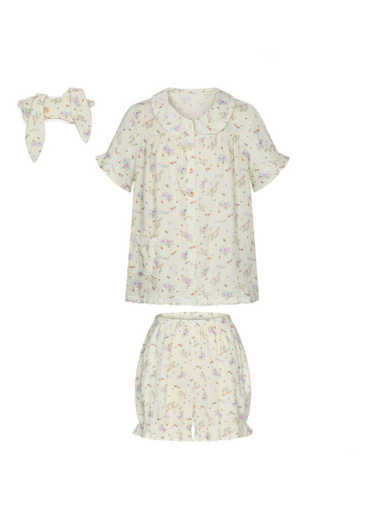 Double-Layer Cotton Yarn Puff Sleeve Four Piece Sleepwear Set【s0000018028】