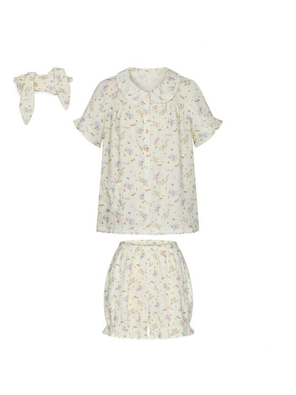 Double-Layer Cotton Yarn Puff Sleeve Four Piece Sleepwear Set【s0000018028】