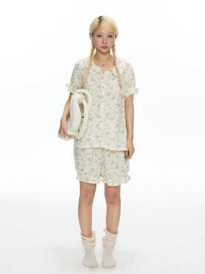 Double-Layer Cotton Yarn Puff Sleeve Four Piece Sleepwear Set【s0000018028】