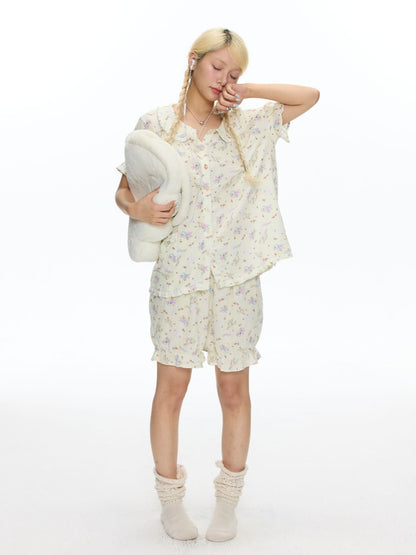 Double-Layer Cotton Yarn Puff Sleeve Four Piece Sleepwear Set【s0000018028】
