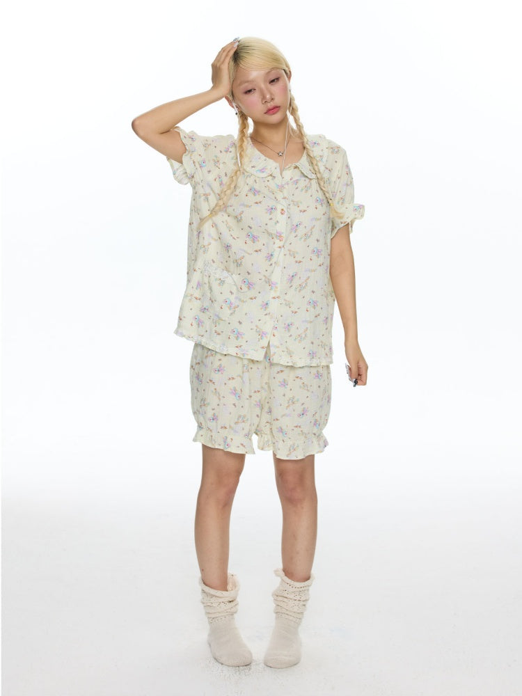 Double-Layer Cotton Yarn Puff Sleeve Four Piece Sleepwear Set【s0000018028】