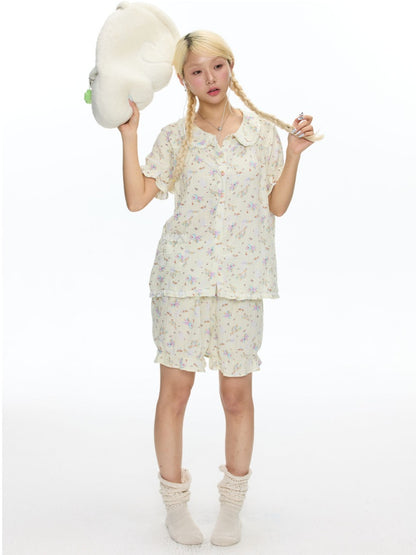 Double-Layer Cotton Yarn Puff Sleeve Four Piece Sleepwear Set【s0000018028】