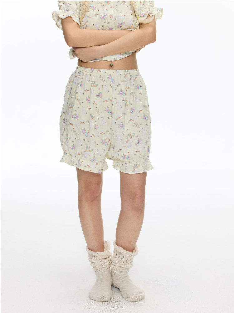 Double-Layer Cotton Yarn Puff Sleeve Four Piece Sleepwear Set【s0000018028】