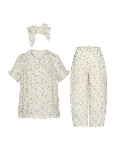 Double-Layer Cotton Yarn Puff Sleeve Four Piece Sleepwear Set【s0000018028】