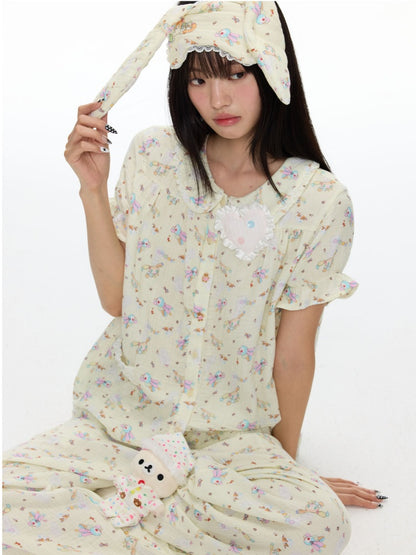 Double-Layer Cotton Yarn Puff Sleeve Four Piece Sleepwear Set【s0000018028】
