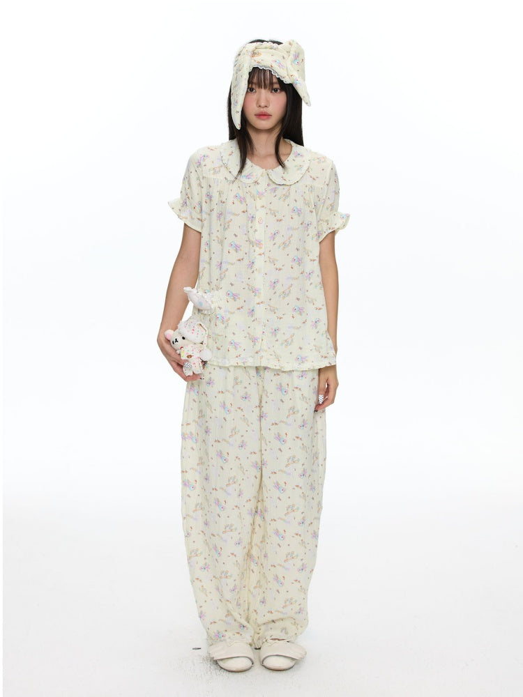 Double-Layer Cotton Yarn Puff Sleeve Four Piece Sleepwear Set【s0000018028】