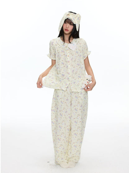 Double-Layer Cotton Yarn Puff Sleeve Four Piece Sleepwear Set【s0000018028】