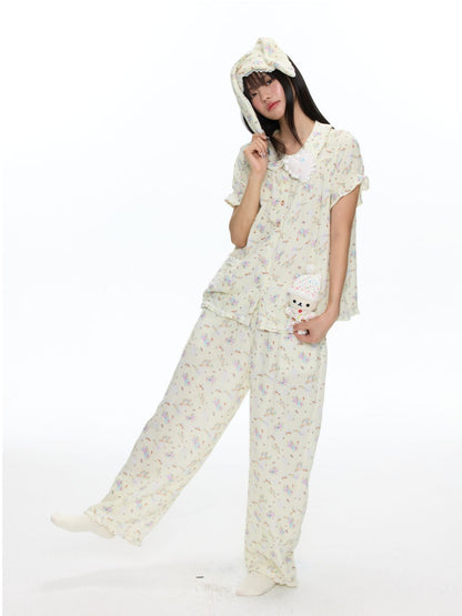 Double-Layer Cotton Yarn Puff Sleeve Four Piece Sleepwear Set【s0000018028】