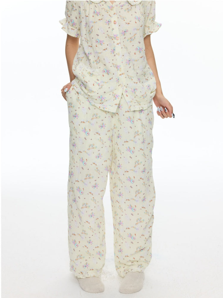Double-Layer Cotton Yarn Puff Sleeve Four Piece Sleepwear Set【s0000018028】