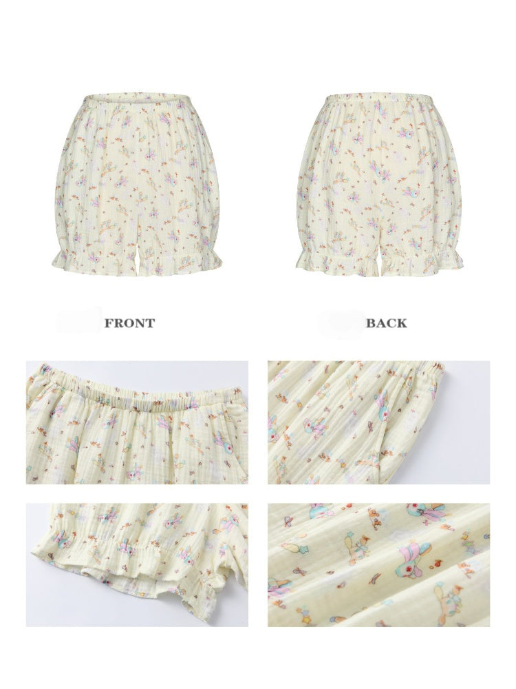 Double-Layer Cotton Yarn Puff Sleeve Four Piece Sleepwear Set【s0000018028】