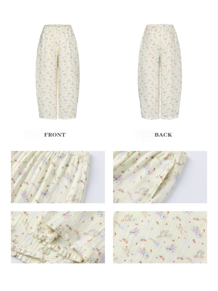 Double-Layer Cotton Yarn Puff Sleeve Four Piece Sleepwear Set【s0000018028】