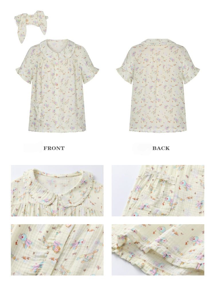 Double-Layer Cotton Yarn Puff Sleeve Four Piece Sleepwear Set【s0000018028】