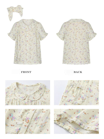 Double-Layer Cotton Yarn Puff Sleeve Four Piece Sleepwear Set【s0000018028】