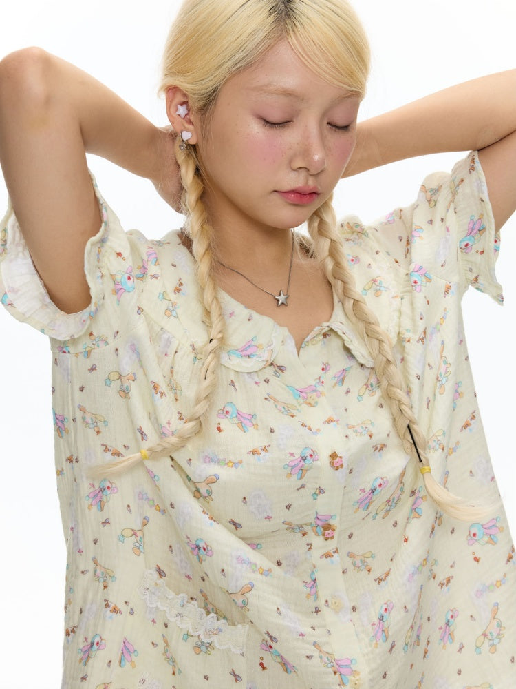 Double-Layer Cotton Yarn Puff Sleeve Four Piece Sleepwear Set【s0000018028】