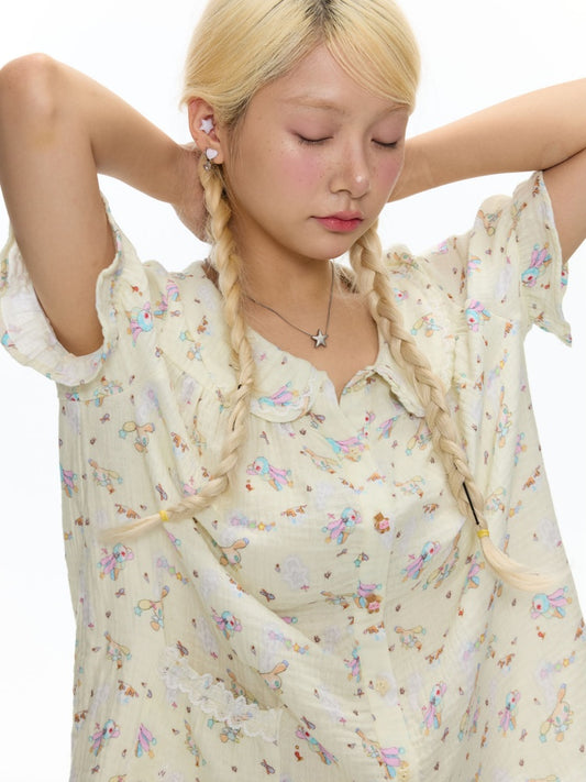 Double-Layer Cotton Yarn Puff Sleeve Four Piece Sleepwear Set【s0000018028】