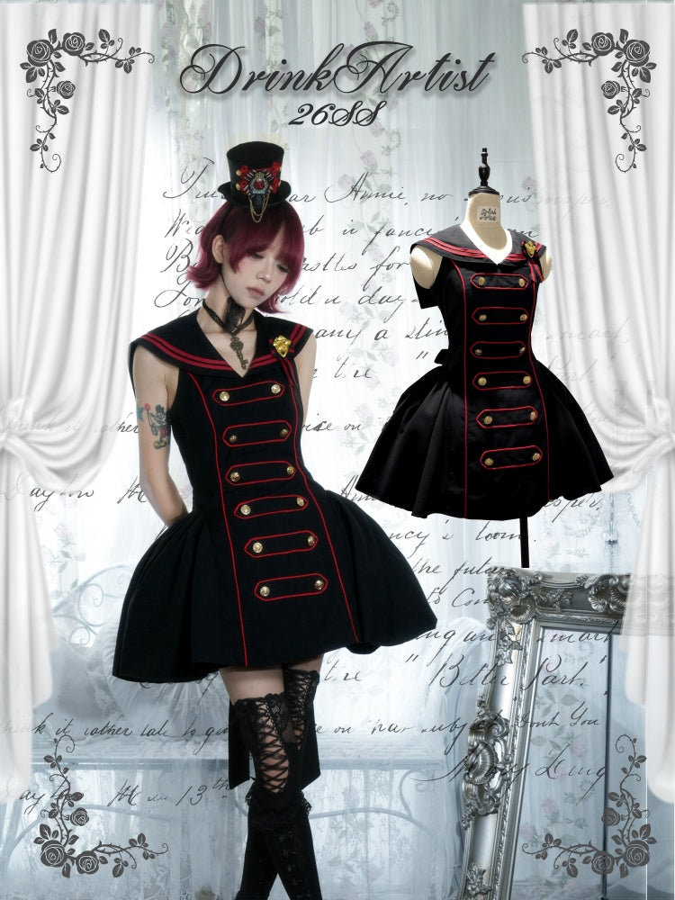 Black&Red Navy Leading Style Large Skirt Cinched Waist Backless Dress【s0000018030】
