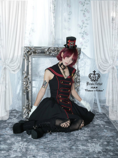 Black&Red Navy Leading Style Large Skirt Cinched Waist Backless Dress【s0000018030】