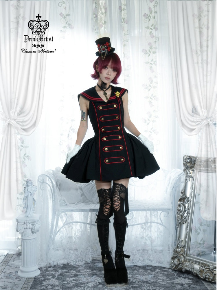 Black&Red Navy Leading Style Large Skirt Cinched Waist Backless Dress【s0000018030】