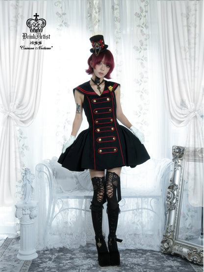 Black&Red Navy Leading Style Large Skirt Cinched Waist Backless Dress【s0000018030】