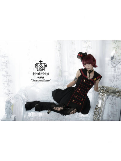 Black&Red Navy Leading Style Large Skirt Cinched Waist Backless Dress【s0000018030】