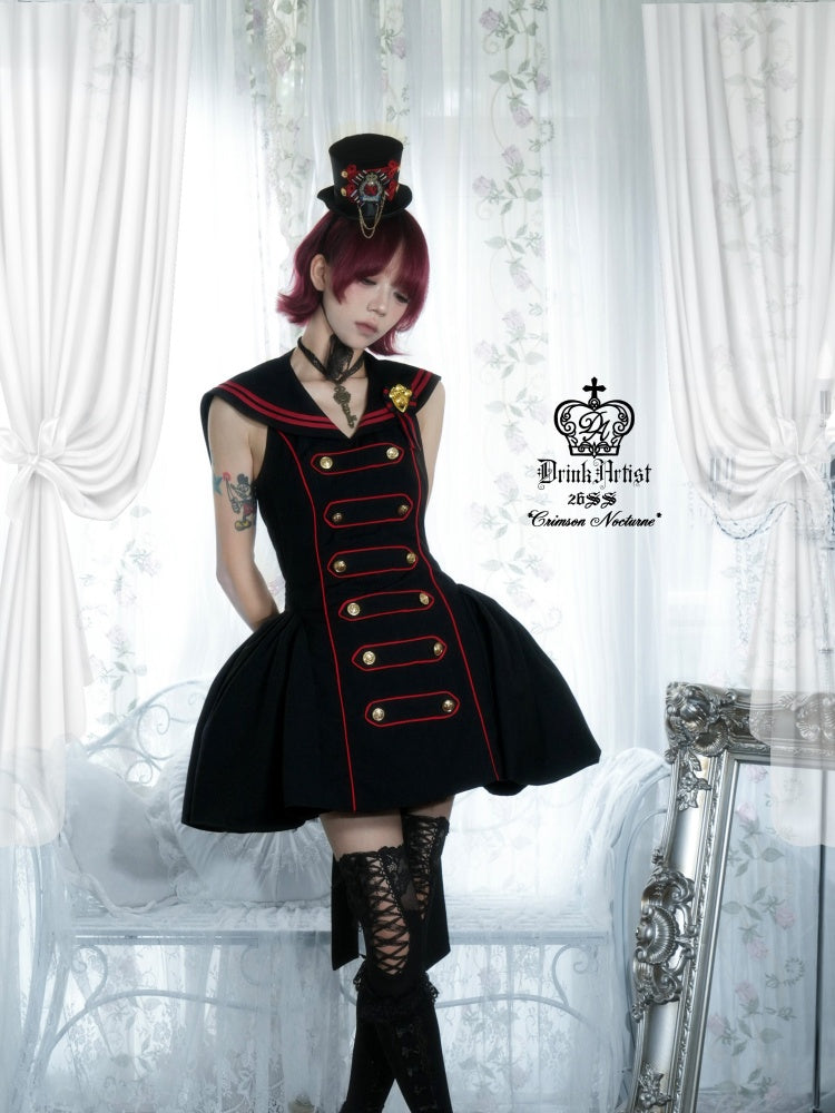 Black&Red Navy Leading Style Large Skirt Cinched Waist Backless Dress【s0000018030】
