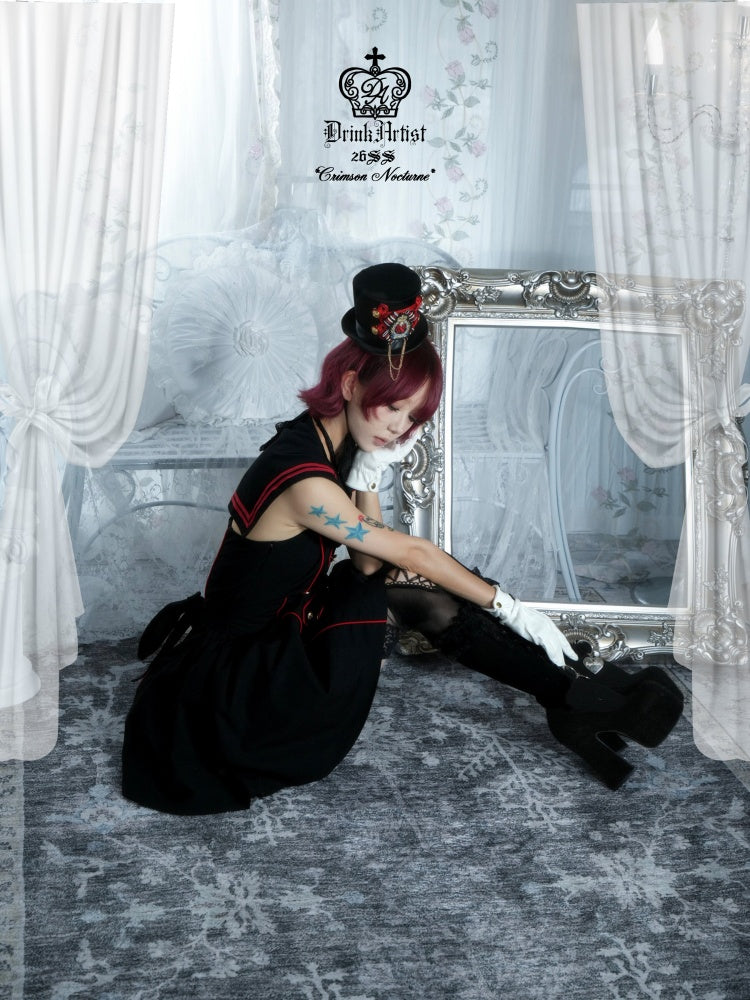 Black&Red Navy Leading Style Large Skirt Cinched Waist Backless Dress【s0000018030】