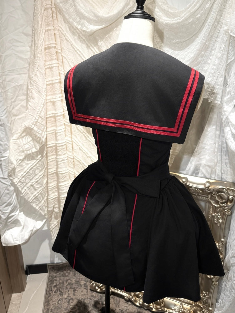 Black&Red Navy Leading Style Large Skirt Cinched Waist Backless Dress【s0000018030】