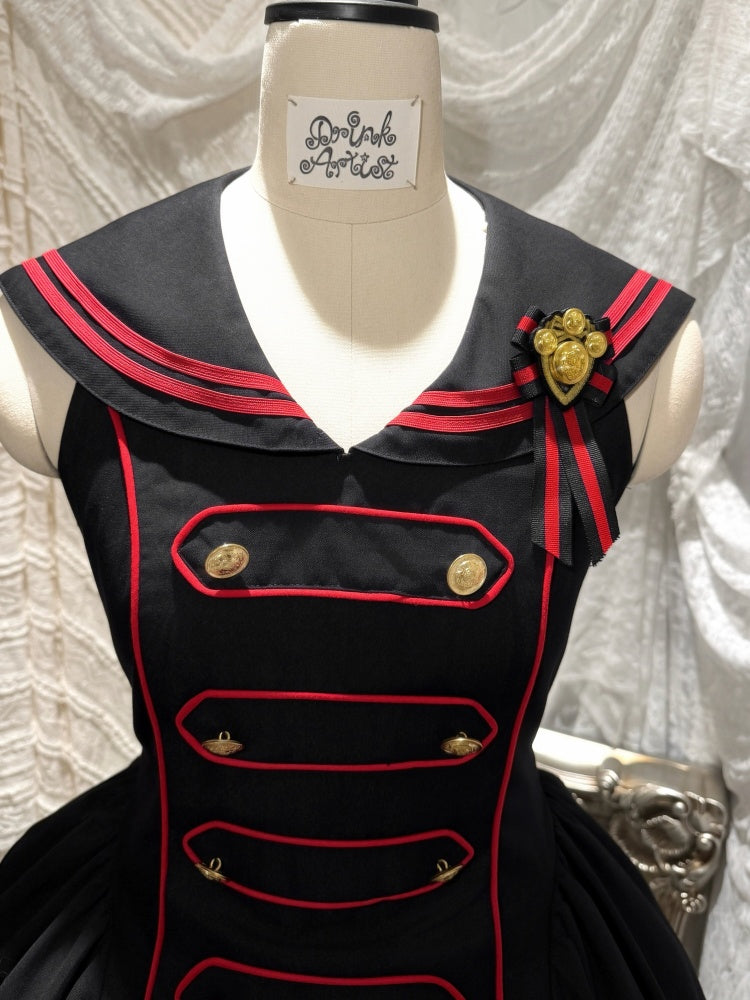 Black&Red Navy Leading Style Large Skirt Cinched Waist Backless Dress【s0000018030】