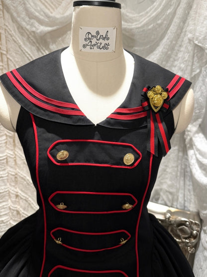 Black&Red Navy Leading Style Large Skirt Cinched Waist Backless Dress【s0000018030】