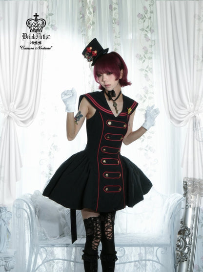 Black&Red Navy Leading Style Large Skirt Cinched Waist Backless Dress【s0000018030】
