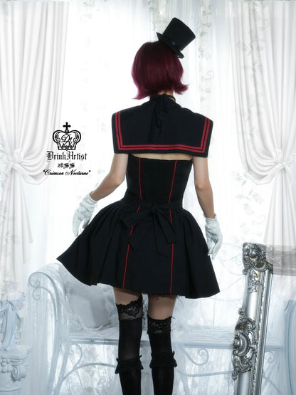 Black&Red Navy Leading Style Large Skirt Cinched Waist Backless Dress【s0000018030】