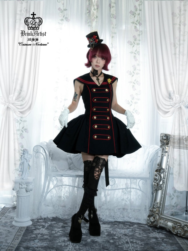 Black&Red Navy Leading Style Large Skirt Cinched Waist Backless Dress【s0000018030】