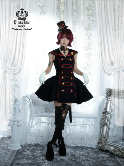 Black&Red Navy Leading Style Large Skirt Cinched Waist Backless Dress【s0000018030】