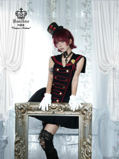 Black&Red Navy Leading Style Large Skirt Cinched Waist Backless Dress【s0000018030】