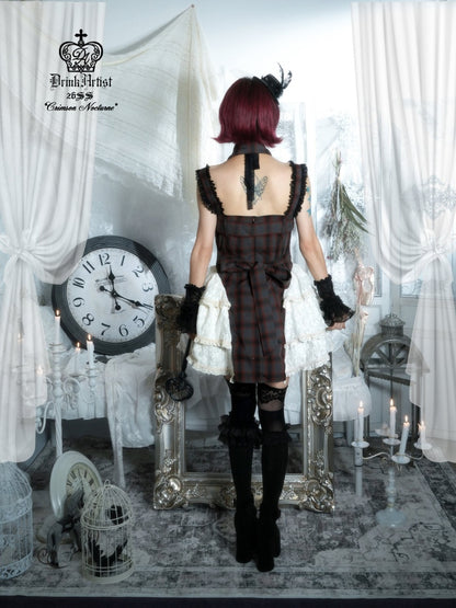 Gray Plaid Lace Tie Print Two-Piece Cake Dress【s0000018032】