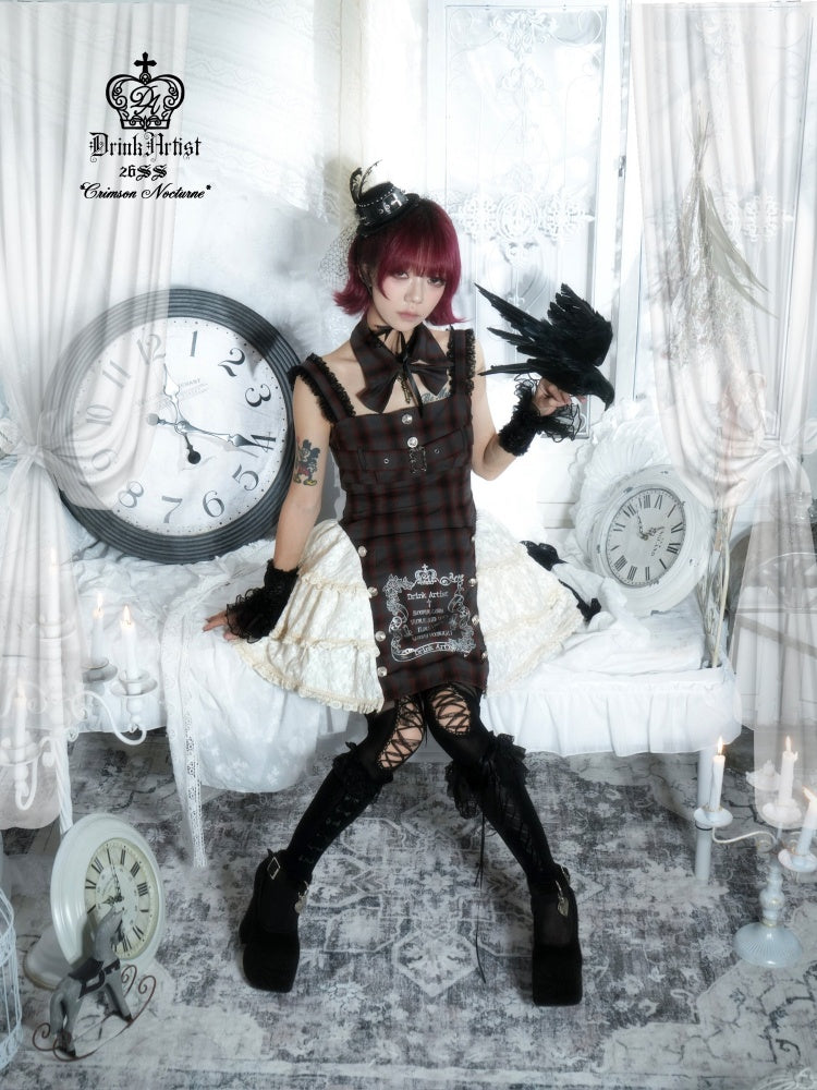 Gray Plaid Lace Tie Print Two-Piece Cake Dress【s0000018032】