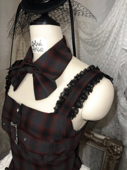 Gray Plaid Lace Tie Print Two-Piece Cake Dress【s0000018032】