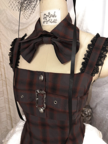 Gray Plaid Lace Tie Print Two-Piece Cake Dress【s0000018032】
