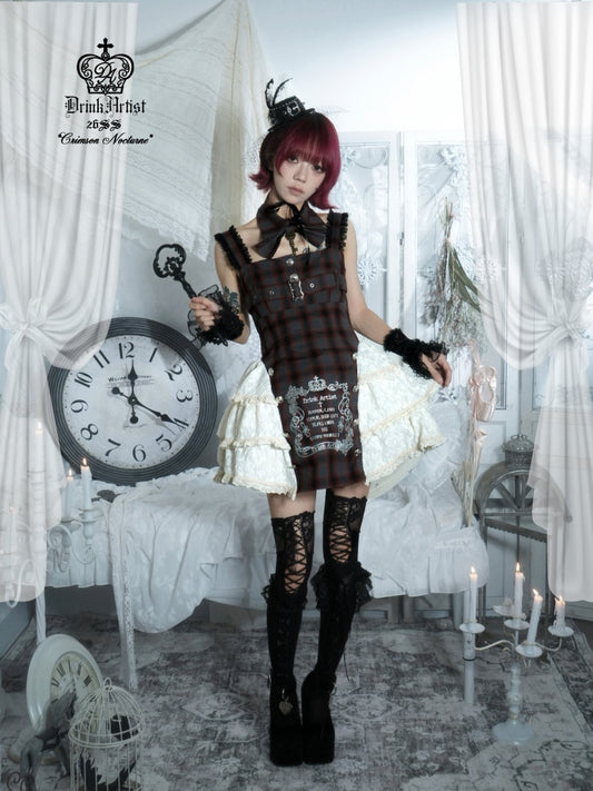 Gray Plaid Lace Tie Print Two-Piece Cake Dress【s0000018032】