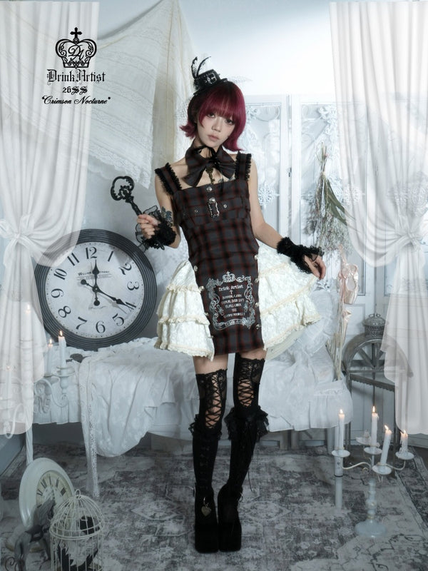 Gray Plaid Lace Tie Print Two-Piece Cake Dress【s0000018032】