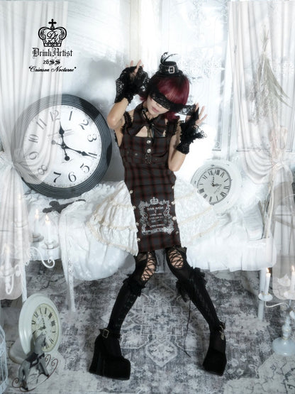 Gray Plaid Lace Tie Print Two-Piece Cake Dress【s0000018032】