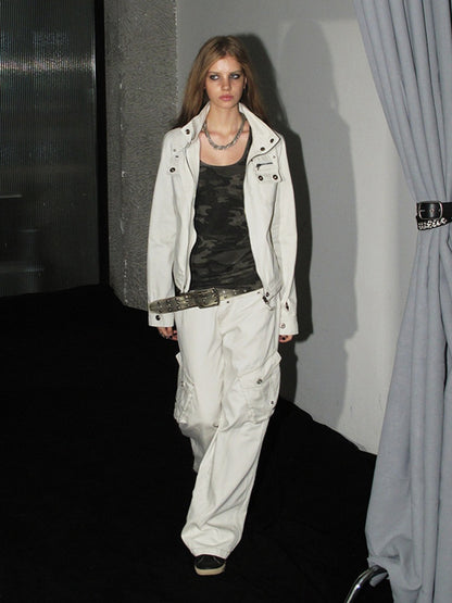 Contrast Stitching Split 3D Pocket Rivet Grommet Loose Straight-Leg Cargo Pants【s0000018033】
