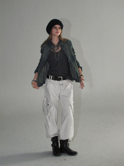 Contrast Stitching Split 3D Pocket Rivet Grommet Loose Straight-Leg Cargo Pants【s0000018033】