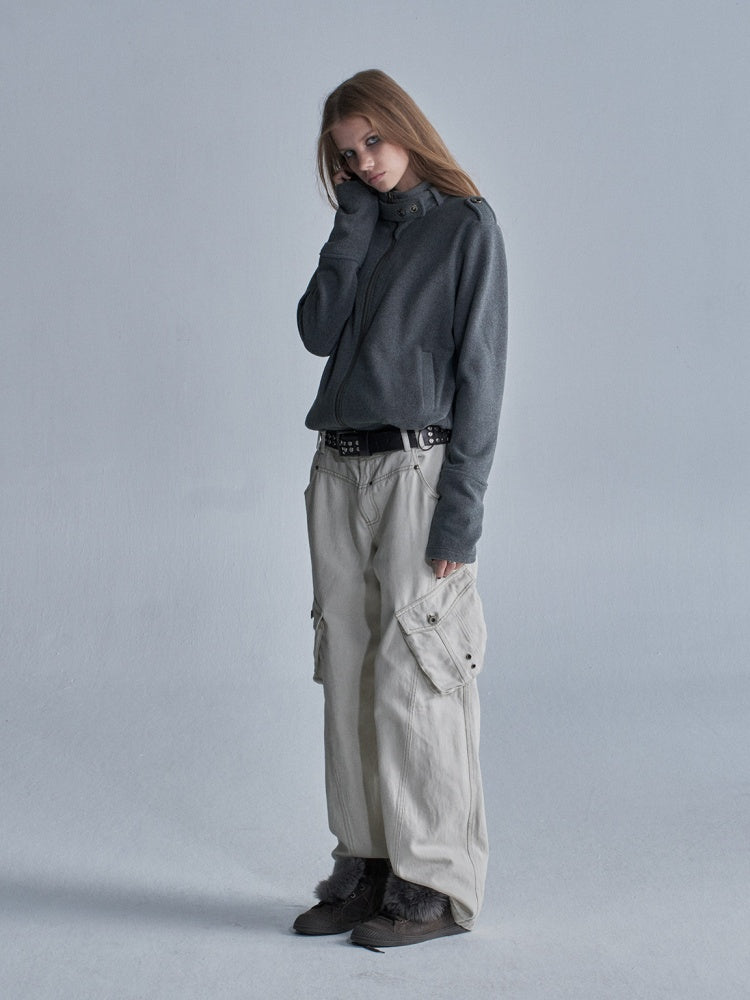 Contrast Stitching Split 3D Pocket Rivet Grommet Loose Straight-Leg Cargo Pants【s0000018033】