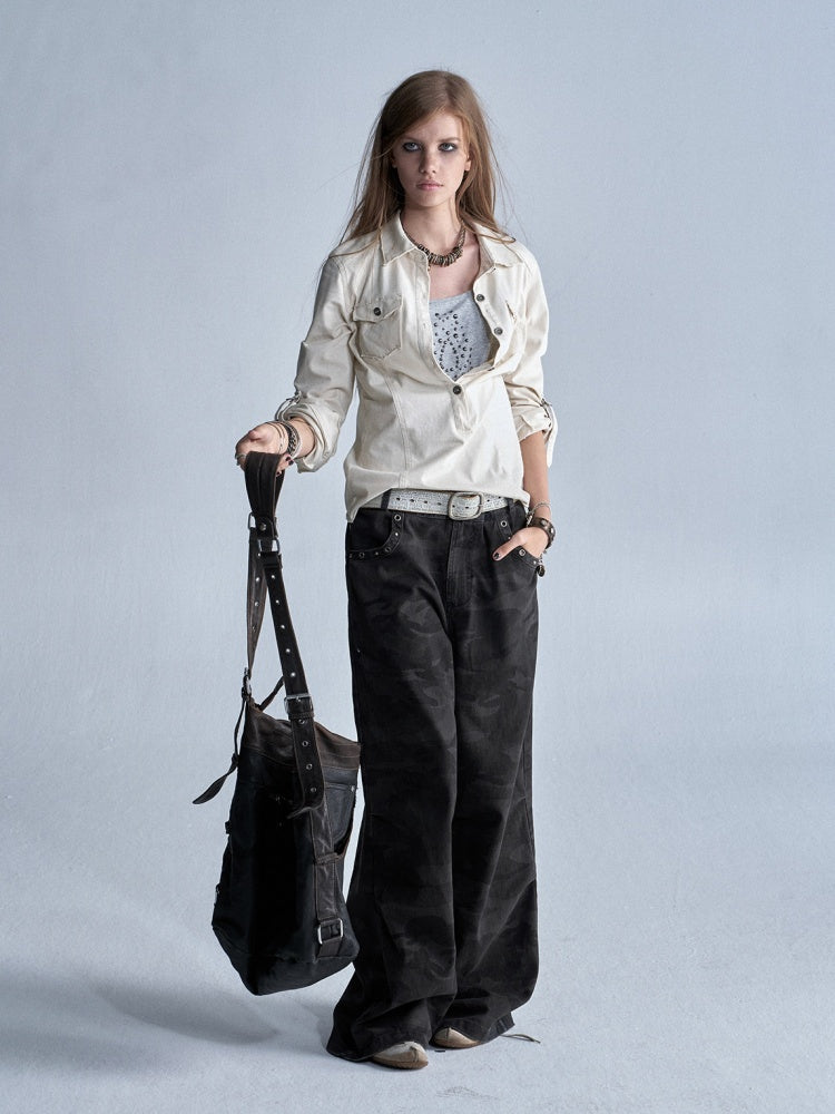 Half-Placket Adjustable Sleeve Metal Buckle Washed Long-Sleeve Shirt【s0000018041】