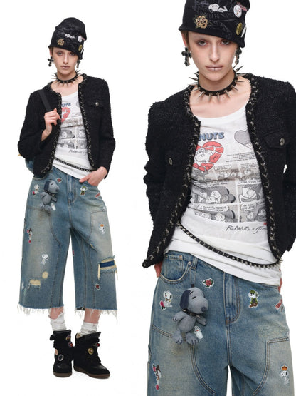 1JINN STUDIO x Snoopy Collaboration Studded Collar Authentic Snoopy Dog Figure Keychain【s0000018117】