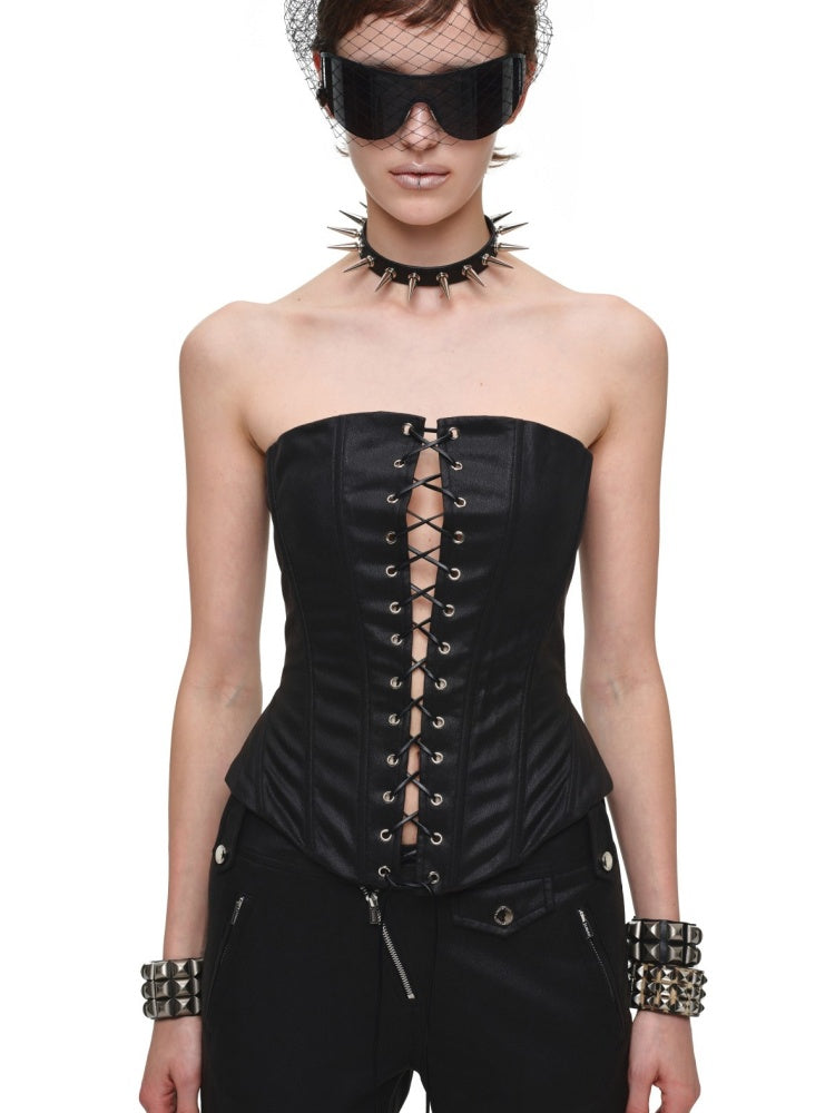 Vintage Washed Adjustable Strapless Hook Belt Waist Seal Double-Wear Herringbone Corset【s0000018119】