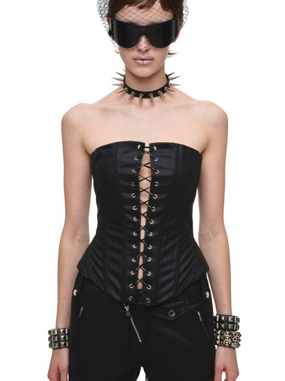 Vintage Washed Adjustable Strapless Hook Belt Waist Seal Double-Wear Herringbone Corset【s0000018119】